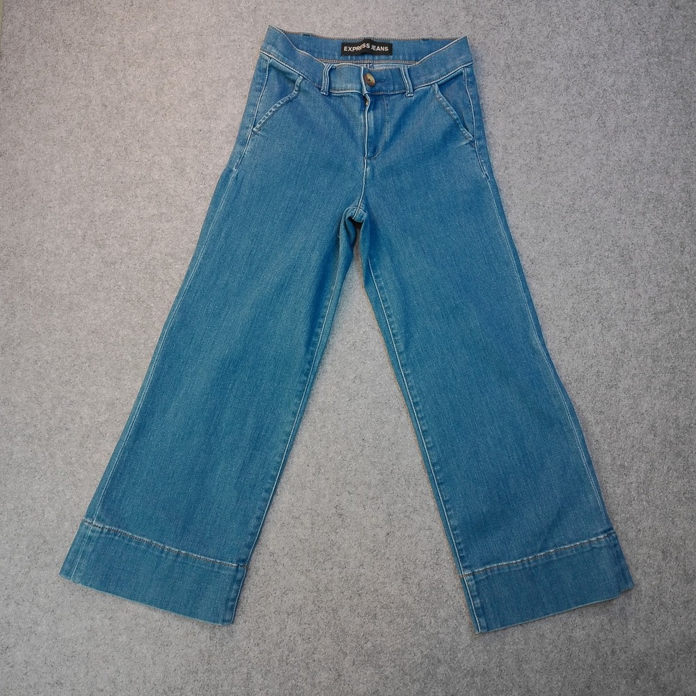 Express Jeans Womens Wide Leg Denim Pants Medium Wash High Rise Stretch Size 0